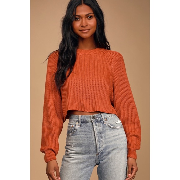 NWOT Lulu’s rust orange cropped knit sweater - Picture 3 of 5